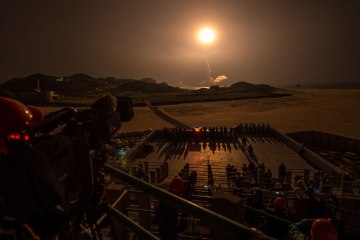 A Japanese H-IIA rocket with the NASA-Japan Aerospace Exploration Agency (JAXA), Global Precipitation Measurement (GPM) Core Observatory onboard, launches from the Tanegashima Space Center, on Feb. 28, 2014, in Tanegashima, Japan.